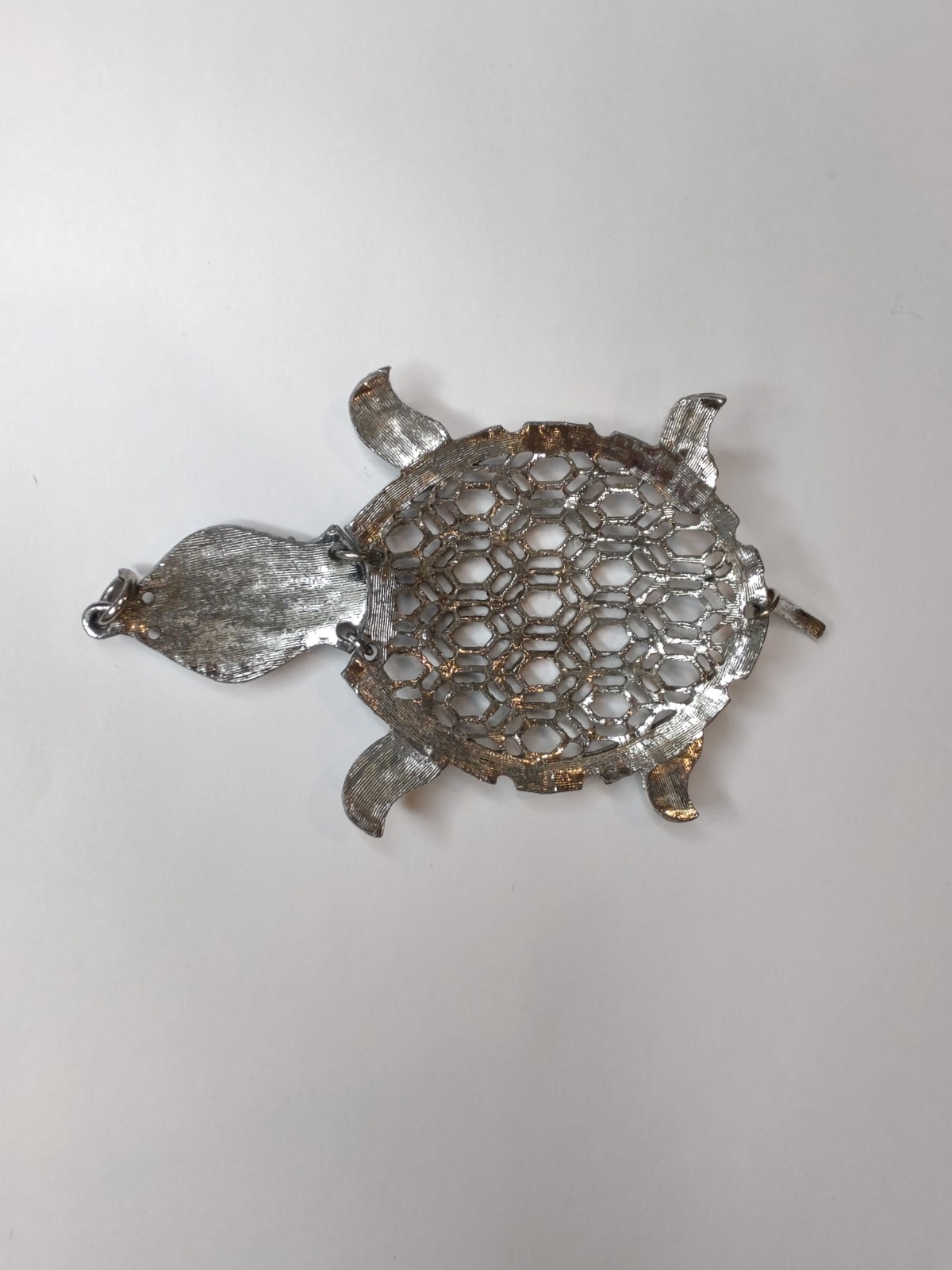 Silver Tone Turtle Pendant Openwork Filigree Larg… - image 3