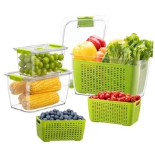  Fresh Container, 3PACK Produce Saver Container BPA Free Fridge Organizer Green