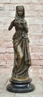 Signed Victorian Girl Reading Bible Bronze Sculpture Religious Home Decor Sale
