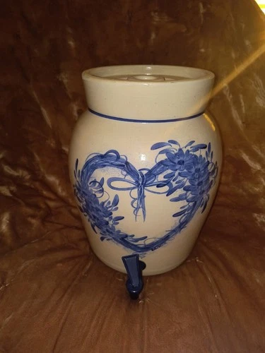 Vintage Stoneware Crock Dispenser Heart Design Casey Pottery, Marshall TX