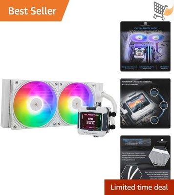 White ARGB V2 CPU Water Cooler with 2 PWM Fans LCD Screen AMD Intel Compatible