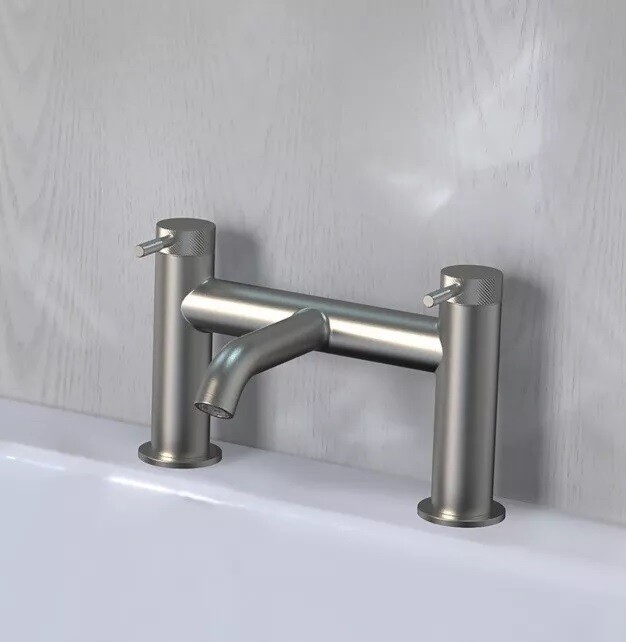 Knurled Deck Mounted Bath Filler Tap - Brushed Nickel