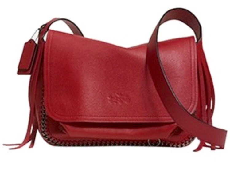 New Coach Dakotah Leather Fringe Flap Shoulder Bag Crossbody 33935 Red Purse NWT