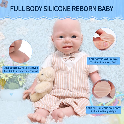 19'' Silicone Reborn Baby Boy Handmade Soft Silicone Doll Kids Xmas Gift - Picture 10 of 11