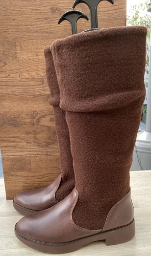 Fitflop UK 3 Comfort Brown Leather & Fabric Tall Ladies Winter Warm Boots New - Picture 14 of 14