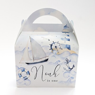 Boote Segel Segelboot personalisierte Partybox Leckerli Mittagessen Gastgeschenk Geburtstag