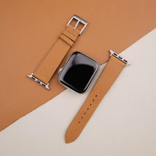 Calfskin Brown Epsom Leather Apple Watch Band 38mm 40mm 41mm 42mm 44mm 45mm