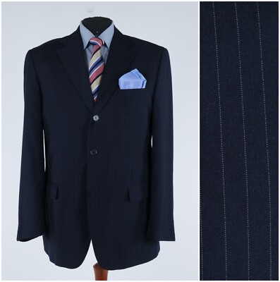 Gestreifter Herren Blazer 44 L UK Größe SARTORIA ITALIANA Blau Wolle Sport Mantel Jacke