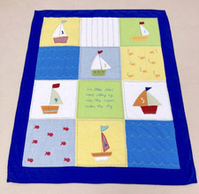 Handmade Boats Embroidered Hand Stitch Baby/Toddler Cotton Crib Quilt