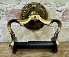 Vtg Antique Brass Bathroom Toilet Paper Holde...
