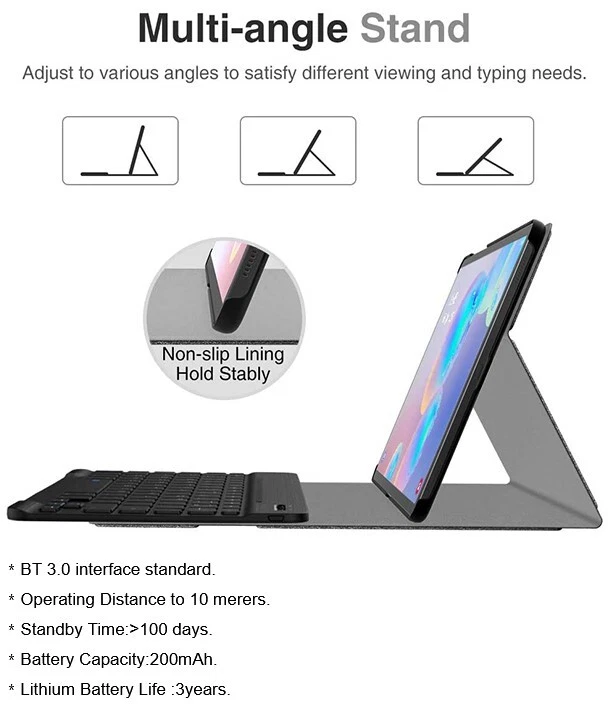 For Samsung Galaxy Tab A 10.1 SM-T580N Tablet Bluetooth Keyboard Back Case Cable - Image 4 of 4