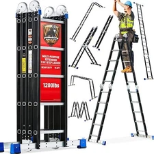 Folding Ladder 19.6ft  Aluminium Extension Ladders 7-1 Folding Adjustable