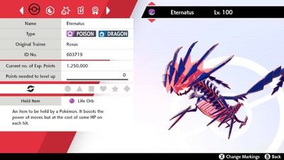 Eternatus 6iv Shiny Locked Pokemon Sword Shield Ebay