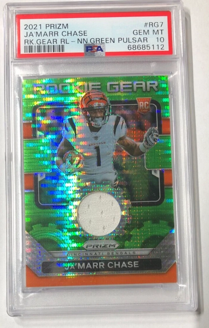 JaMarr Chase Panini Prizm Rookie Gear Relics #RG7 Neon Green Pulsar