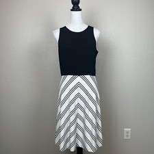 ann taylor dress black ivory chevron striped sleeveless knit dress size 6