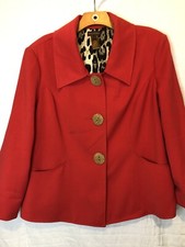 Women’s Multiples Red Blazer Size Large Satin Animal Print Lining Large Buttons