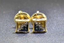 Blue Lab Created Diamond Studs 10K Yellow Gold Over Pave Kite Mini Earrings