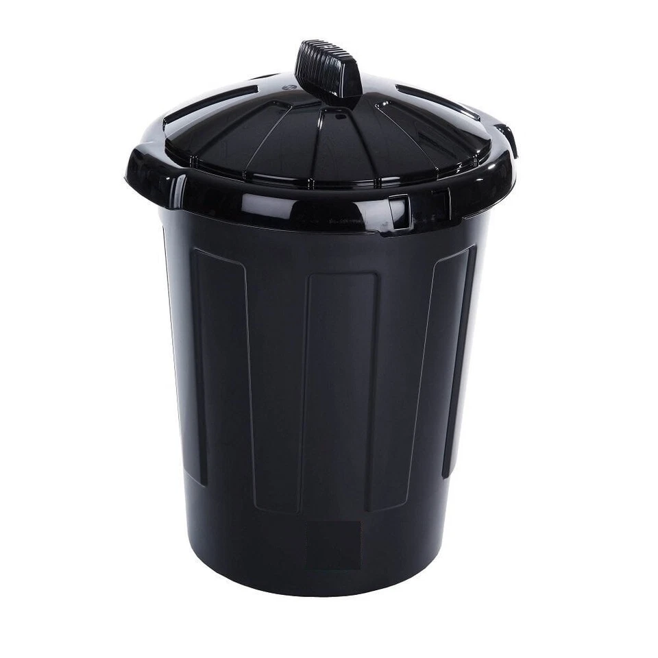80L Black Plastic Dustbin Home Garden Storage Animal Feed Bin with Free Scoop - Image 2 of 4