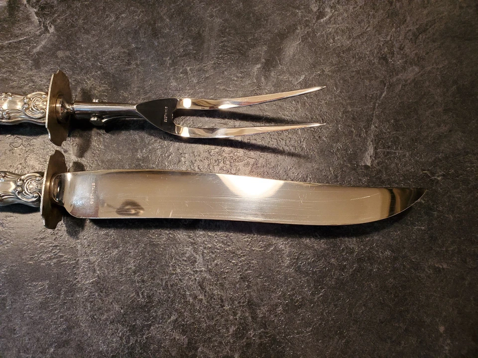 Gorham Sterling HH Estrasburgo Juego de Tallado Asado CUCHILLO GRANDE-13"-TENEDOR-11" #240 Foto 3 de 4