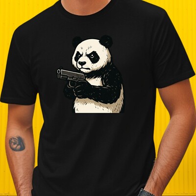 Mens Panda Gun Print Cotton T-Shirt Size XS to 5XL