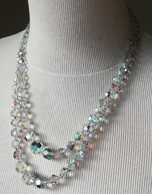 Collier Ancien Années 40 En Perles De Murano Irisées - Longueur 46-50 Cm - Bijou Vintage Ras De Cou