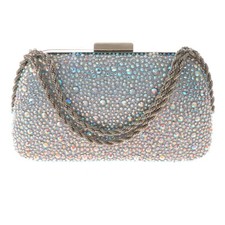 Silver Tone Fashion Glitter Fabric Clutch Evening Bag With Rhinestone BZY232-SAB