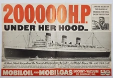 1937 Queen Mary Mobil Oil Gasoline Socony Vacuum Vtg Print Ad Man Cave Poster