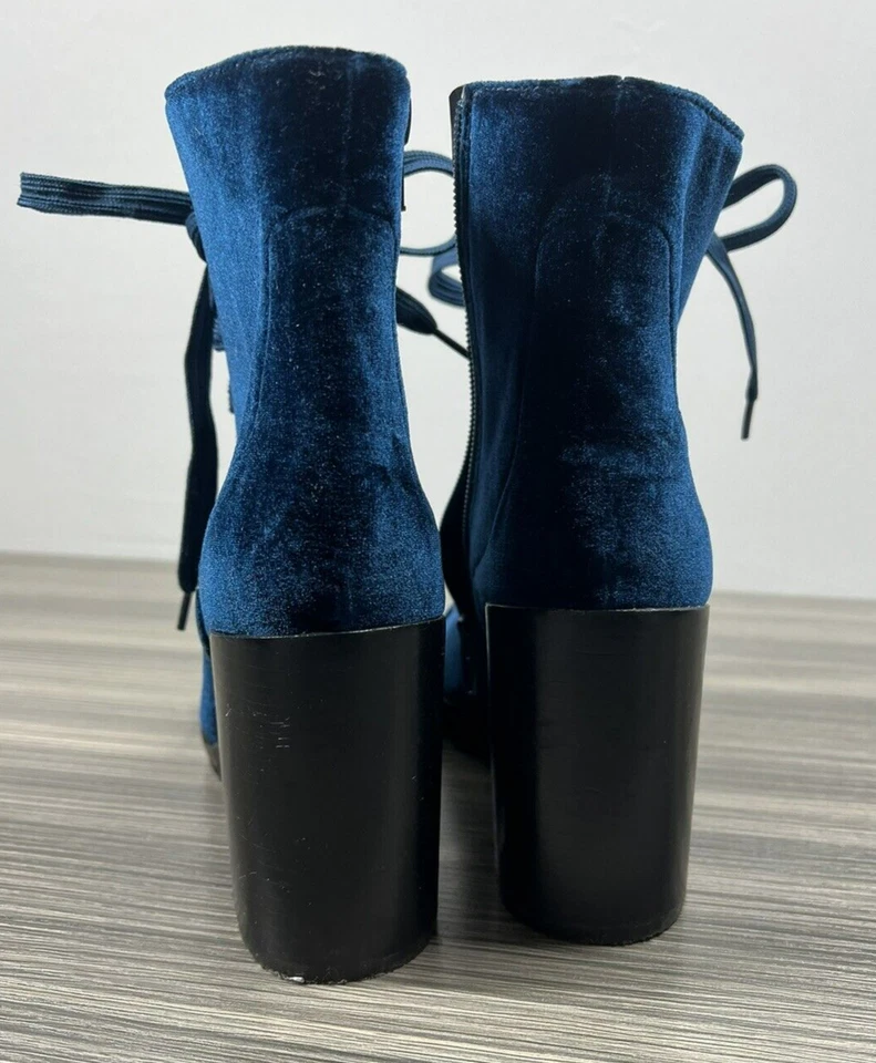 Vintage Y2K Lace Up Heel 4" Boots Size 7 Witch Goth Combat Steve Madden Velvet - Image 4 of 4