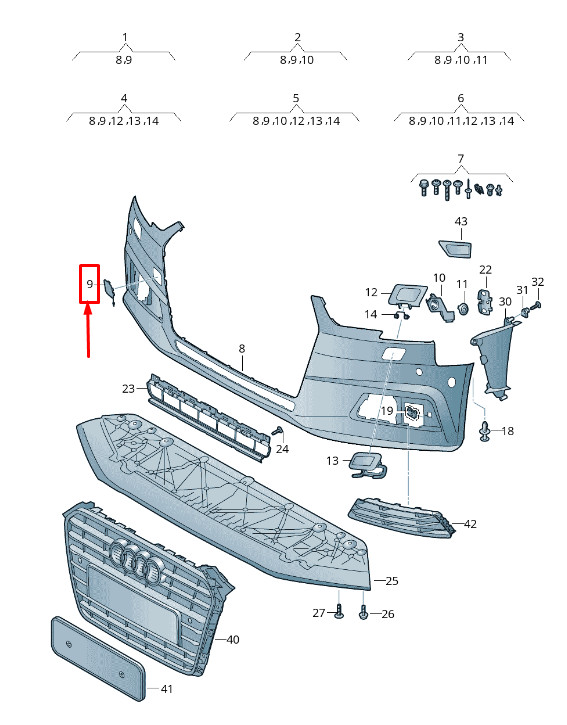 Cache d'œillet de remorquage pour pare-chocs avant Audi A4 B9 8W0807241Gru