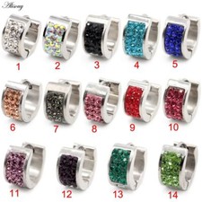 Round Hoop Earring - Crystal CZ Stainless Steel Ear Rings 7 9mm Jewelry 1Pair