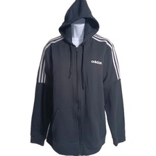 Adidas Climalite Black, White Stripes Full Zip Up Hoodie Medium Excellent 