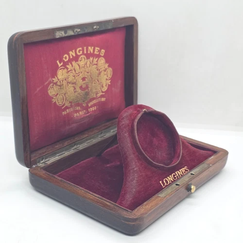 Antique LONGINES Wooden BOX for Pocket Watches Mother of Pearl Emblem 1900 EMPTY