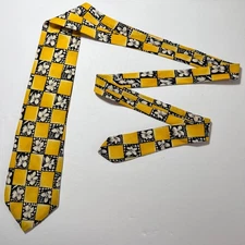 Hugo Boss Tie Men Gold Floral Square Blocks 100% Silk Necktie Handmade In Italy