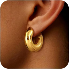 Chunky Gold Hoop Earrings for Women, Chunky 14K Gold Plated Thick Hoop Earrings
