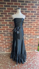 Jessica McClintock Gunne Sax Black Strapless Satin Gown Ruffle Hem 3/4 NWT