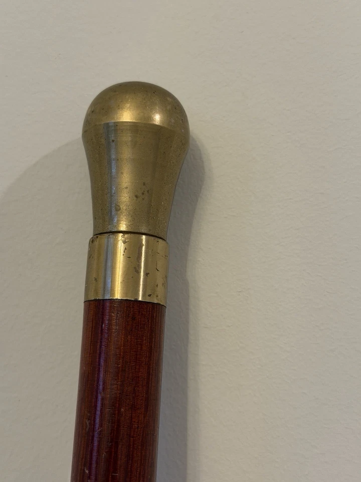 "Perilla de latón vintage mango de cabeza redonda bastón de madera 34,5"" de alto" Foto 4 de 4