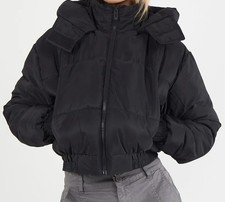 Hooded Crop Puffer Jacket - Matilda Shining Black Small
