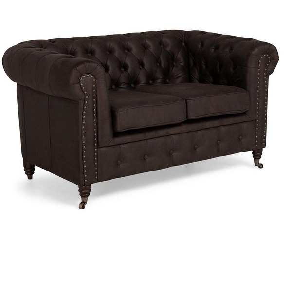 Zweisitzer Chesterfield Textil Couch Polster 2 Sitzer Sofas Braun Neu-image