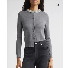 Cárdigan Veronica Barba Daro Cuello Adornado en Gris Jaspeado Oscuro Talla S