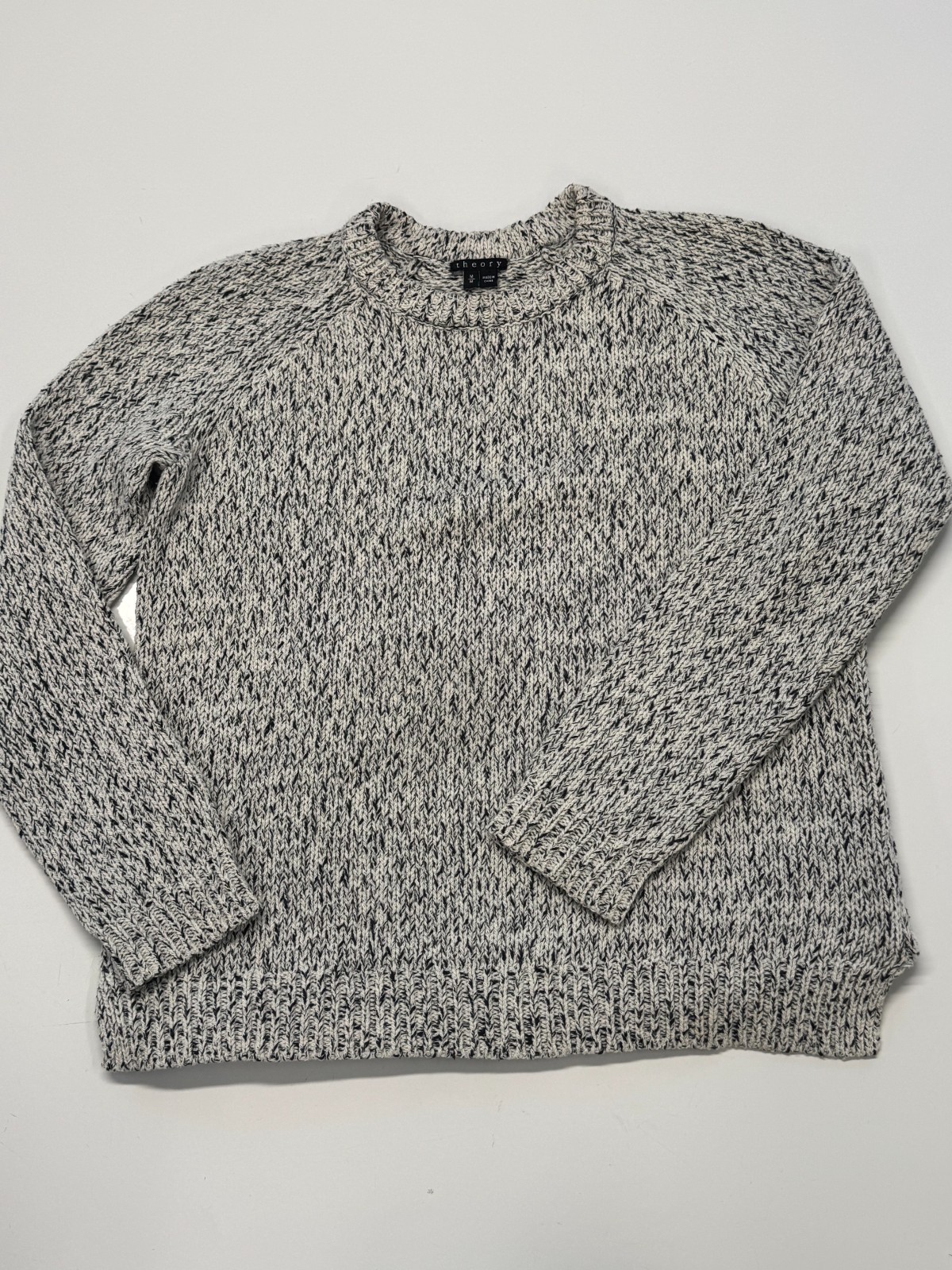 Theory Women's M Black White Marled Chunky Knit Crewneck Pullover Sweater