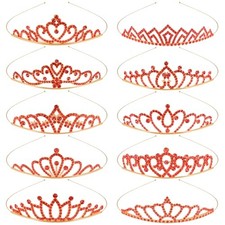 10Pcs Tiaras for Women Girls Sparkling Rhinestone Tiara Headband Princess Red