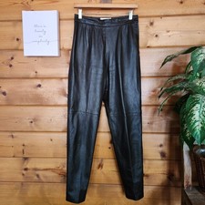 Margaret Godfrey Vintage Black Leather Pants Moto Tapeted Stretch Size 10 X 30"