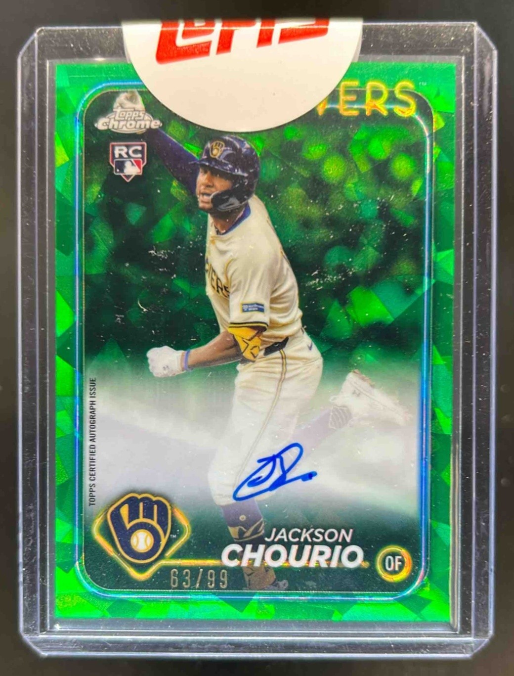 2024 Topps Chrome Update Sapphire Jackson Chourio Auto RC Green Refractor #63/99