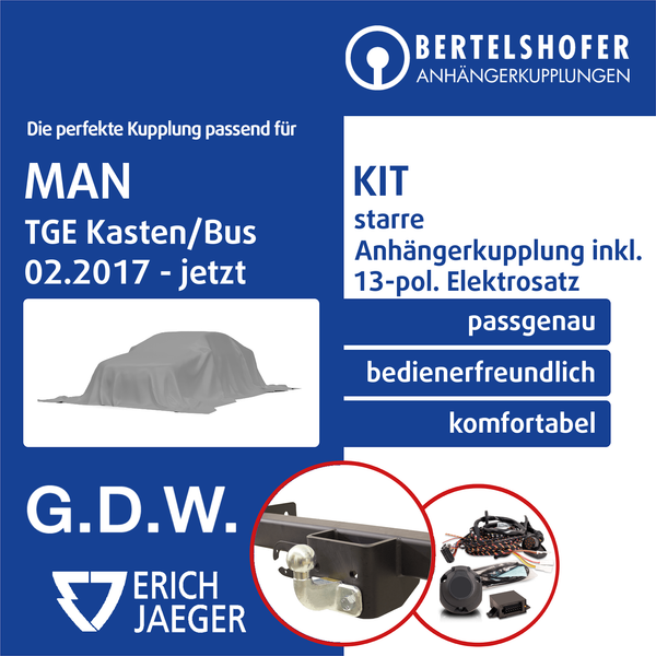 für MAN TGE Kasten/Bus 02.2017-Jetzt AHK Starr +13Pol Spezifisch E-Satz NEU EBA-image