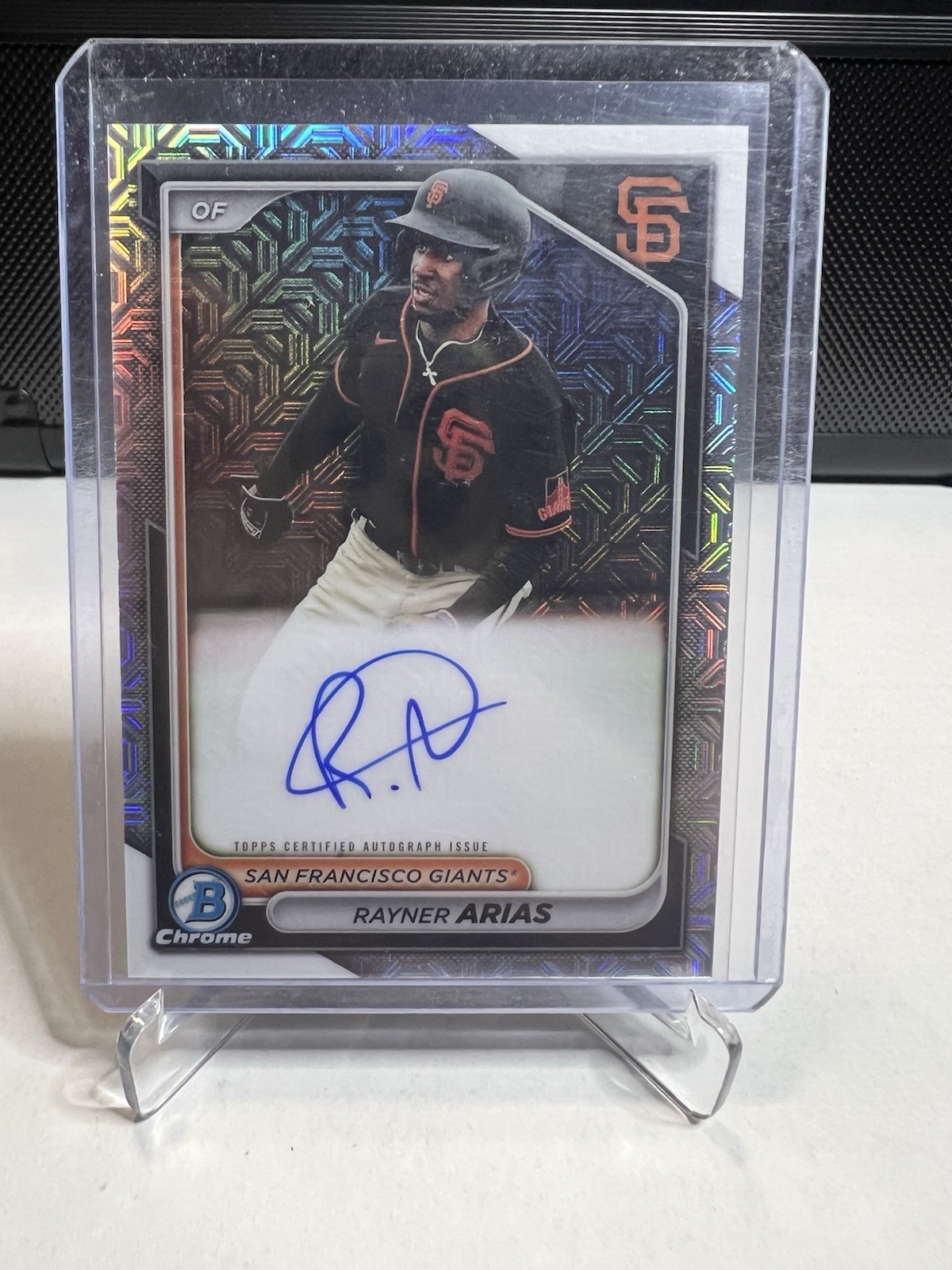 2024 Bowman Mega Box Rayner Arias Prospect Auto Mojo Refractor #BMA-RA Giants