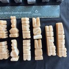 Hand Carved Mexican Marble Onyx Aztec Beige & Black/gray Chess Set Pieces — photo 9