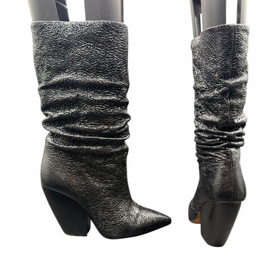 #ad IRO Elektro Metallic Black Leather Slouch Cone Heel Boots Size 36 us 6 $179.00