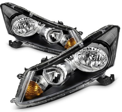 PAIR Left Right Black Headlight Assembly For Honda Accord Sedan 4-Door 2008-2012