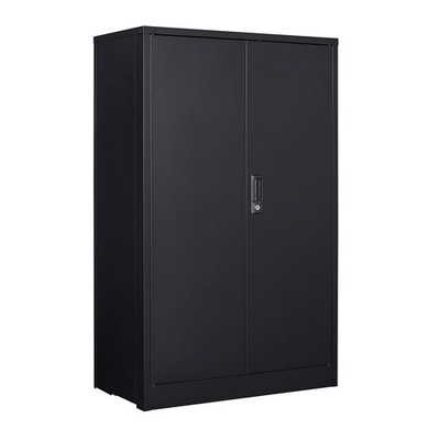 The metal storage cabinet is equipped with a door lock and adjustable shelves