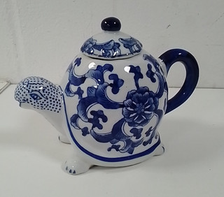 Vintage Blue & White Porcelain Tortoise Teapot